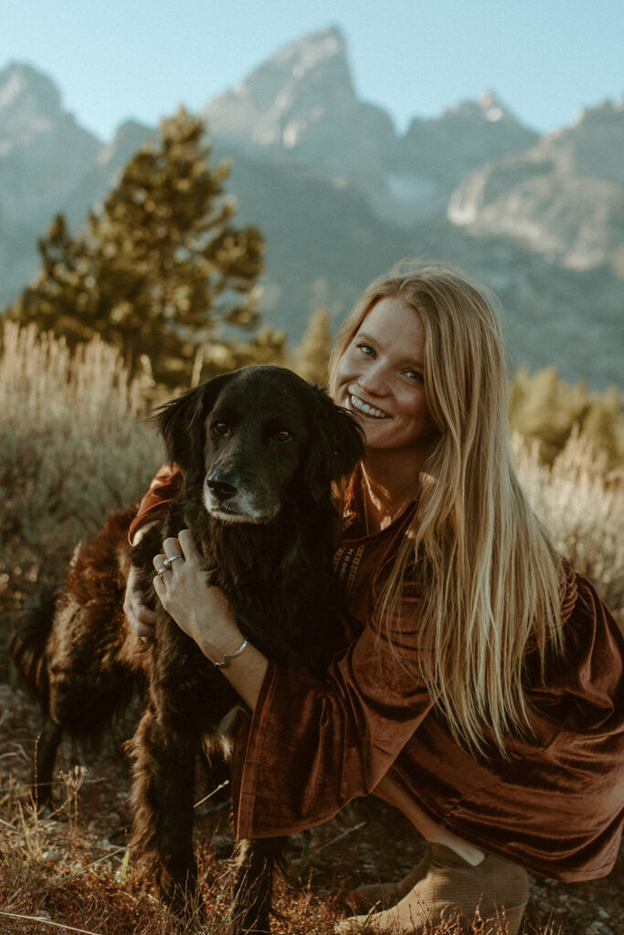 Hailey and her dog portraits in Grand Teton by Glacier View