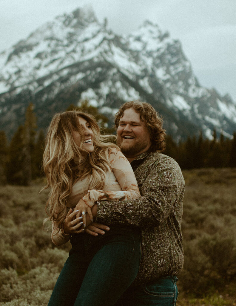 Grand Teton Engagement Session Cadie + Jeb. Spring in the Tetons. Kinseylynnphoto Co a Jackson Hole Wedding and Elopement Photographer