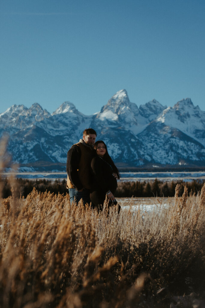 Grand Teton Maternity Session in the winter at Glacier View Turnout