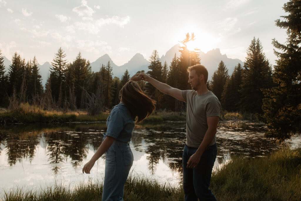 Colton + Hayley A Grand Teton Engagement session at Schwabachers landing